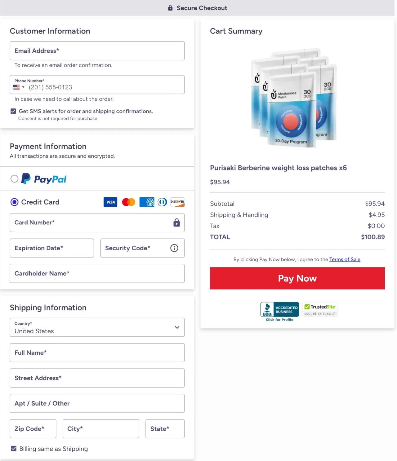 Purisaki Berberine Patch Secure ClickBank Payment Options